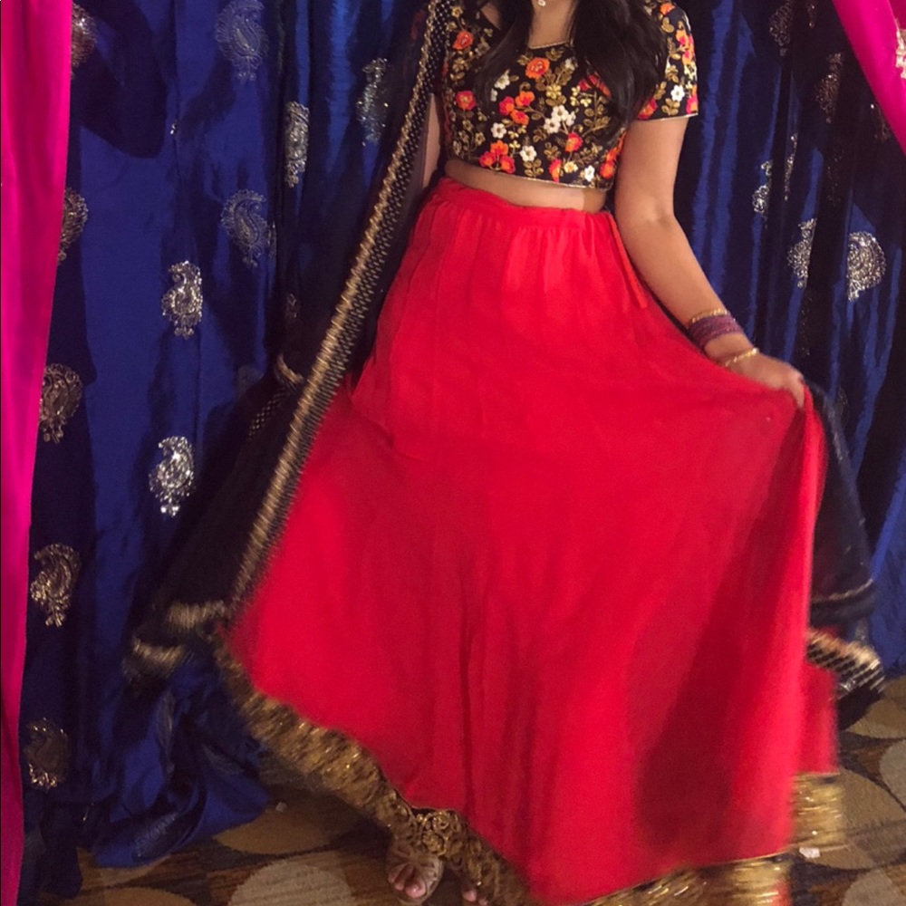 pink navy flower india lehnga